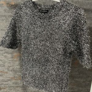 INC deep black glam short sleeve sweater size medium